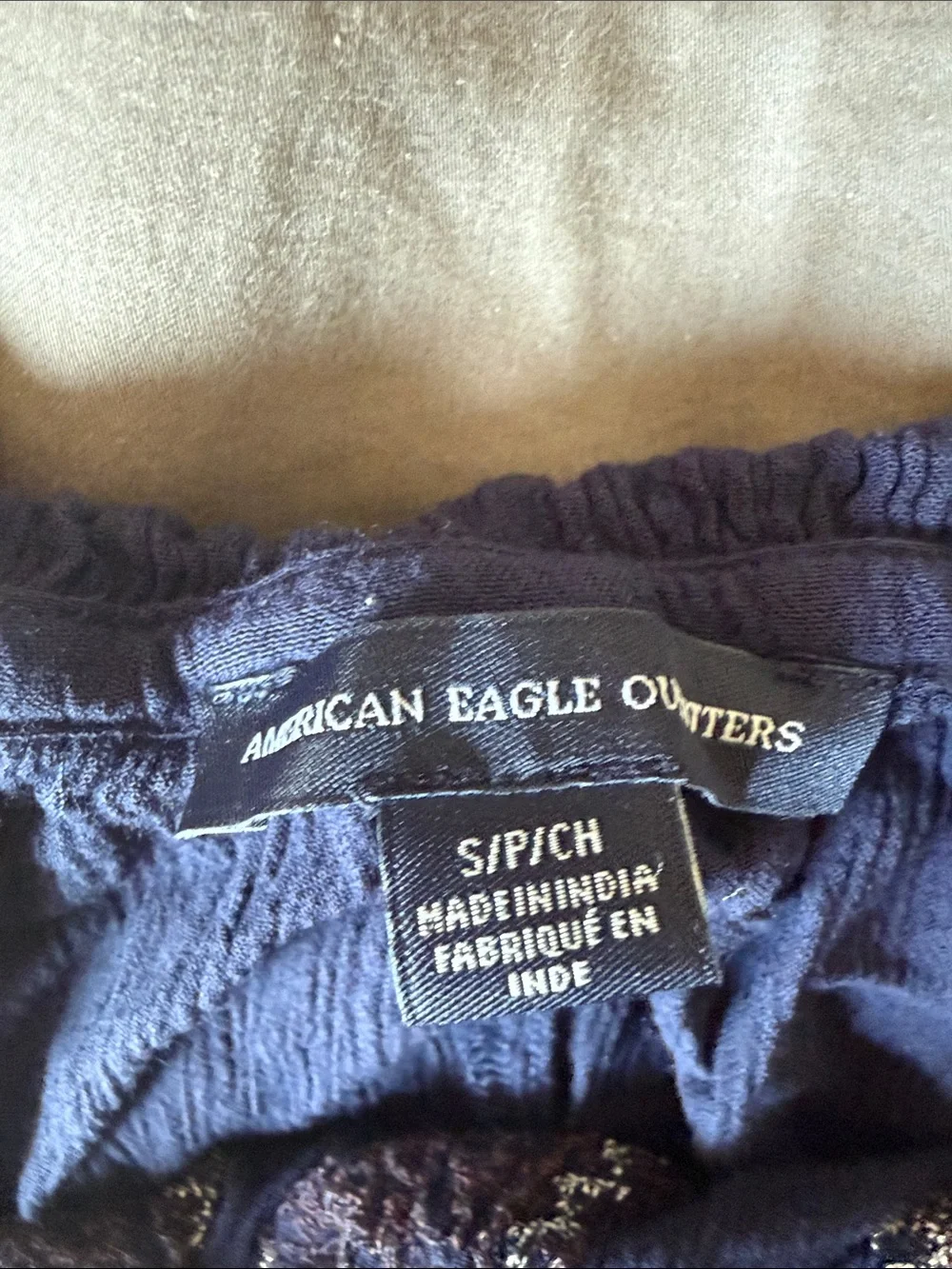 American Eagle Outfitters Navy Off-Shoulder Embroidered Peasant Blouse - Picture 2 of 3